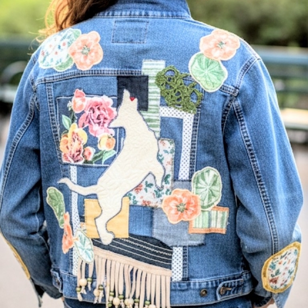 Woman Within Custom Upcycled Patchwork Denim Jack… - image 1